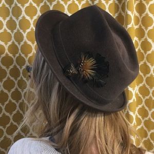Vintage Dunlap Brown Fedora Hat with Feather